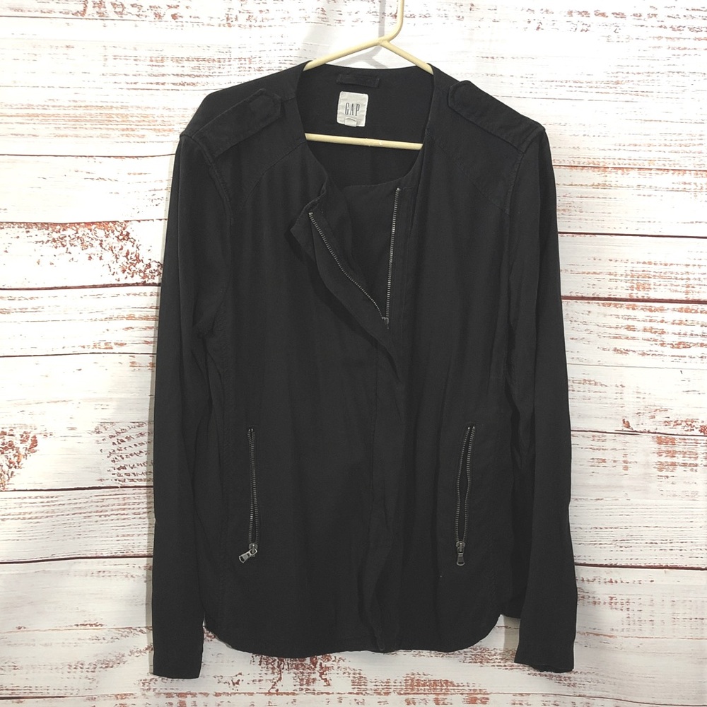 GAP unique Black Women's Blazer Jacket Super cute light layer w fun zippers XL